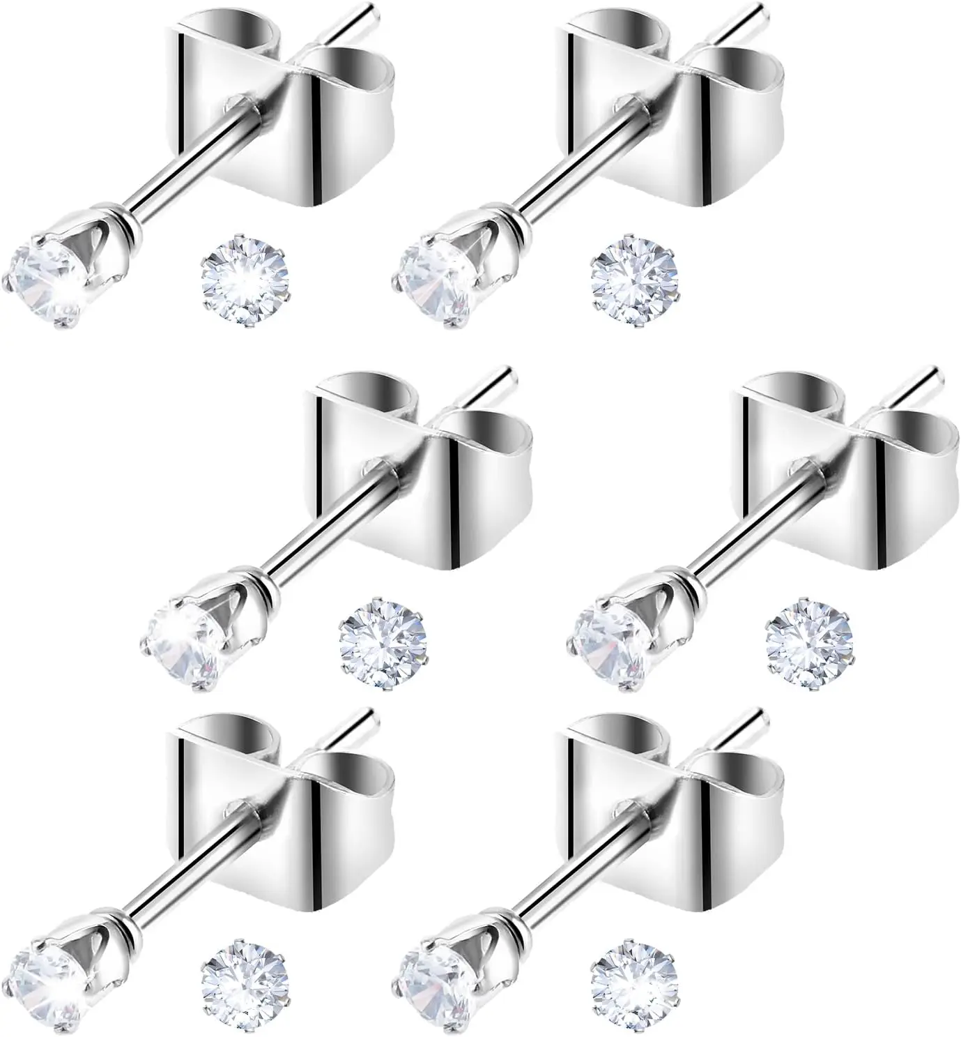 6 Pairs 2mm Small Cubic Zirconia Stud Earrings Tiny Diamond Stud Earrings Women's Stainless Steel
6 Pairs 2mm Small Cubic Zirconia Stud Earrings Tiny Diamond Stud Earrings Women's Stainless Steel