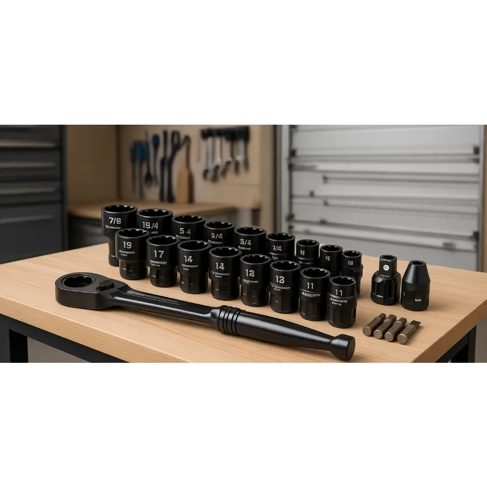 25 Piece 3/8 Inch Drive Pass Thru X6 Standard Spline Mechanics Tool Set
25 Piece 3/8 Inch Drive Pass Thru X6 Standard Spline Mechanics Tool Set