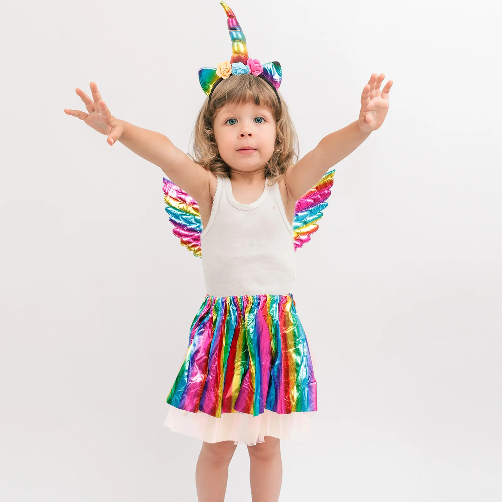 3Pcs Unicorn Headband Wing Skirt Set Rainbow Tulle Dress Costume for Party Stage Performance Ballet Dance Birthday
3Pcs Unicorn Headband Wing Skirt Set Rainbow Tulle Dress Costume for Party Stage Performance Ballet Dance Birthday