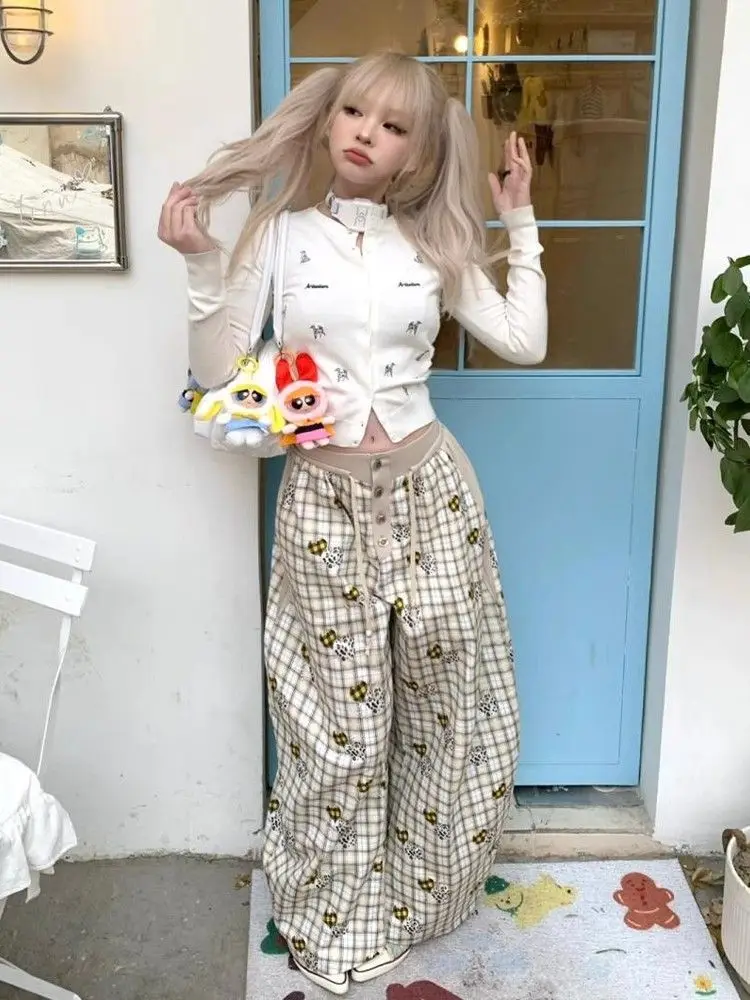 American retro plaid casual pants women's spring puppy love print loose straight wide-leg pants Maillard pants
American retro plaid casual pants women's spring puppy love print loose straight wide-leg pants Maillard pants