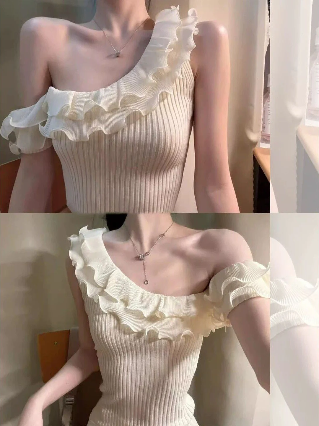 Sexy Single Shoulder Strap Vest Women's Outerwear Inner Match Base Beautiful Lace Sleeveless Neck Hanging Top
Sexy Single Shoulder Strap Vest Women's Outerwear Inner Match Base Beautiful Lace Sleeveless Neck Hanging Top