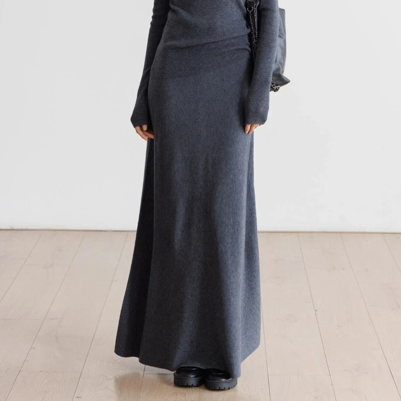 Deeptown Elegant Long Skirt Women Korean Style Dark Gray Knitted Skirt High Waist Autumn Winter Fashion Casual A-line Skirts
Deeptown Elegant Long Skirt Women Korean Style Dark Gray Knitted Skirt High Waist Autumn Winter Fashion Casual A-line Skirts