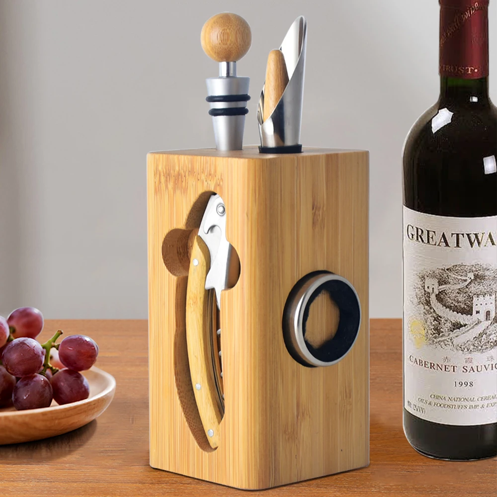 Creation Professional Waiter Corkscrew Wine Openers Set Stainless Steel Bar Accessories Set Bar Tools Set with Bamboo Wood Stand
Creation Professional Waiter Corkscrew Wine Openers Set Stainless Steel Bar Accessories Set Bar Tools Set with Bamboo Wood Stand