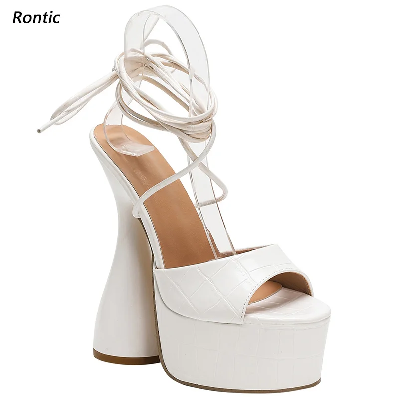 Rontic Handmade White Platform Wedges - Strappy Crocodile Texture Heels with Ankle Wrap Design Size 35-42
Rontic Handmade White Platform Wedges - Strappy Crocodile Texture Heels with Ankle Wrap Design Size 35-42