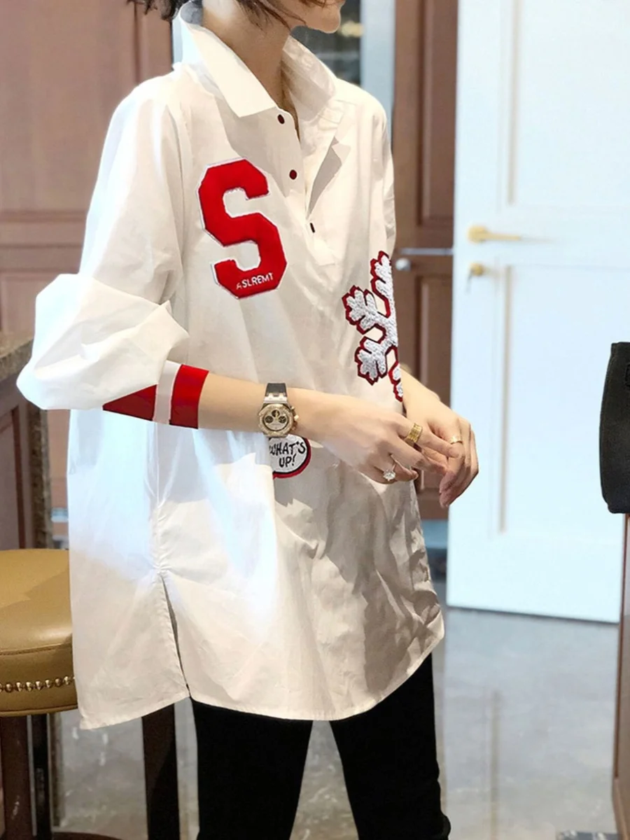 Ele White Long Sve Midi irt for Women Faionable Korean Sle Loose Fit Button Detail Polyester Spring Autumn Wear
Ele White Long Sve Midi irt for Women Faionable Korean Sle Loose Fit Button Detail Polyester Spring Autumn Wear