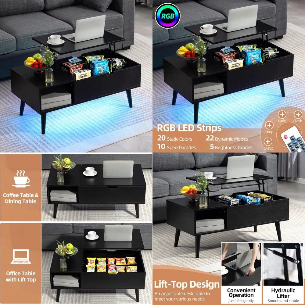 Multifunctional Coffee Table with USB-C Charging, LED Lights, and Power Outlet
Multifunctional Coffee Table with USB-C Charging, LED Lights, and Power Outlet