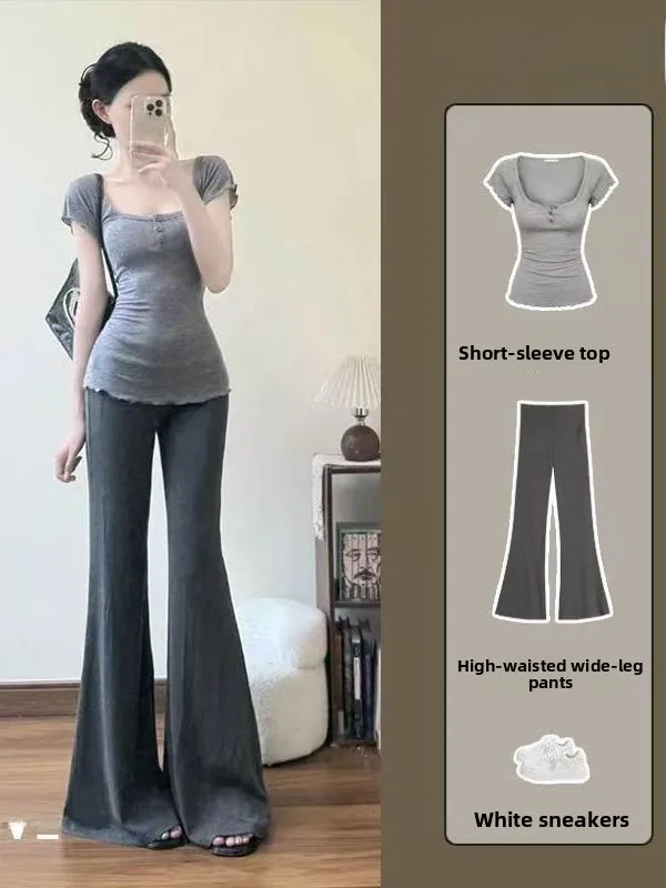 Korean Style Lazy Loose Short Sleeve T-Shirt Draped Wide Leg Pants Summer OOTD Whole Set Fashionable Casual Women's Outfit
Korean Style Lazy Loose Short Sleeve T-Shirt Draped Wide Leg Pants Summer OOTD Whole Set Fashionable Casual Women's Outfit
