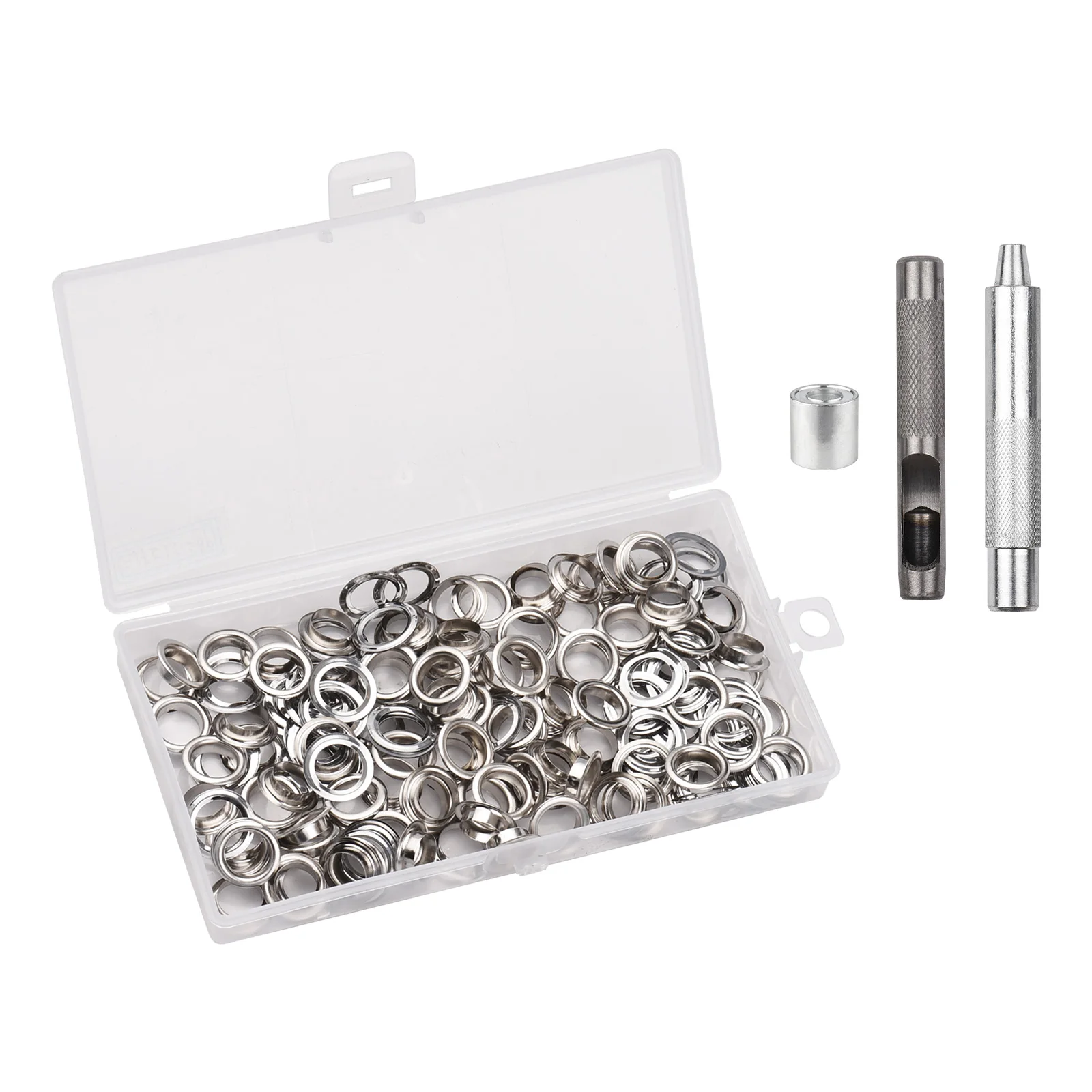 100 Sets Grommet Kit with Eyelets Washers 0.236 Inch 3PCS Installation Tools Silver Metal Grommets for Fabric Leather Clothing T
100 Sets Grommet Kit with Eyelets Washers 0.236 Inch 3PCS Installation Tools Silver Metal Grommets for Fabric Leather Clothing T