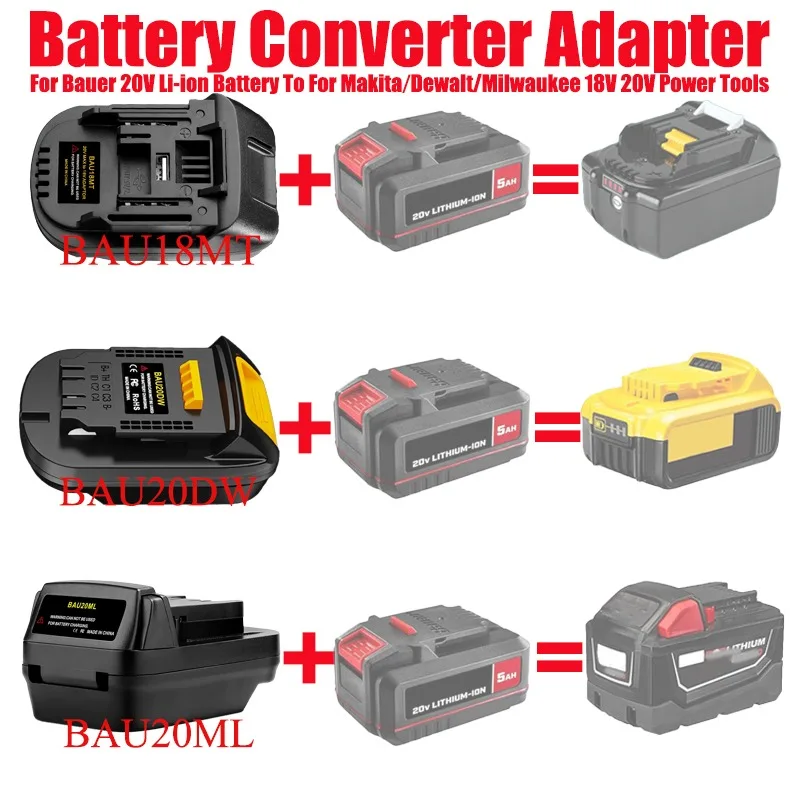ALASICKA Battery Adapter for Bauer 20V Li-ion Battery Convert To for Dewalt/Makita/Milwaukee 18/20V Battery Cordless Power Tools
ALASICKA Battery Adapter for Bauer 20V Li-ion Battery Convert To for Dewalt/Makita/Milwaukee 18/20V Battery Cordless Power Tools