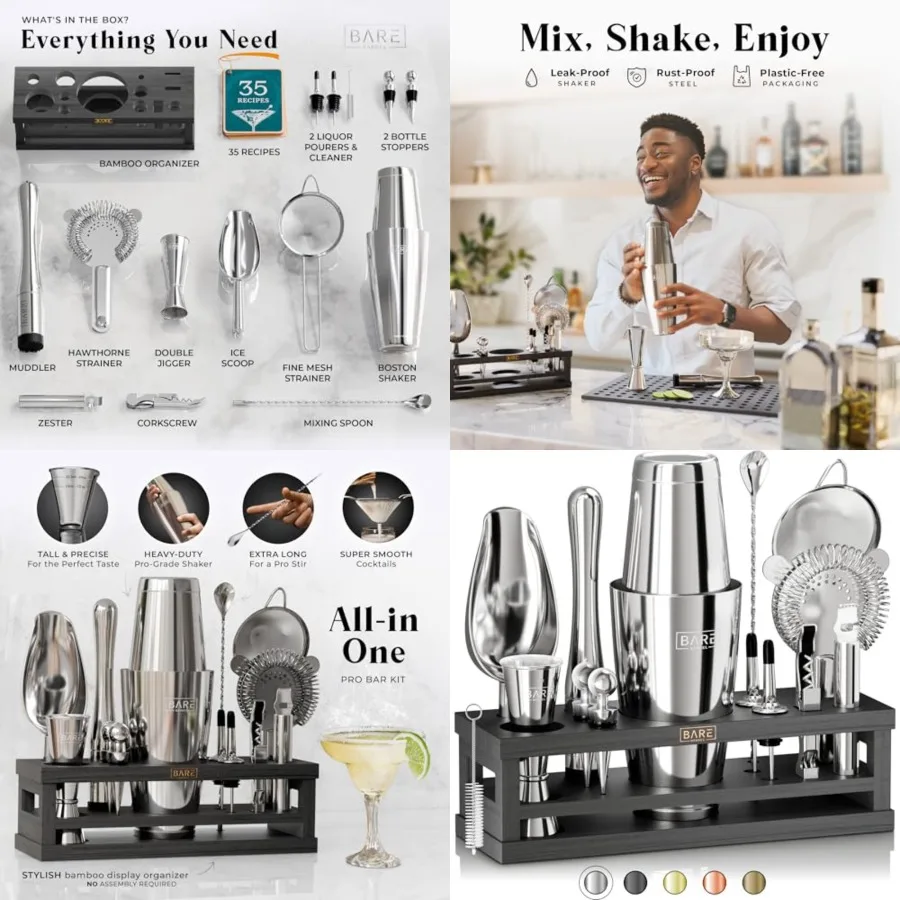 Mixology Bartender Kit Bar Set 16-Piece Cocktail Shaker Set Martini Barware Mixing Tools for Home Bartending Incl. 35 Recipe Ca
Mixology Bartender Kit Bar Set 16-Piece Cocktail Shaker Set Martini Barware Mixing Tools for Home Bartending Incl. 35 Recipe Ca