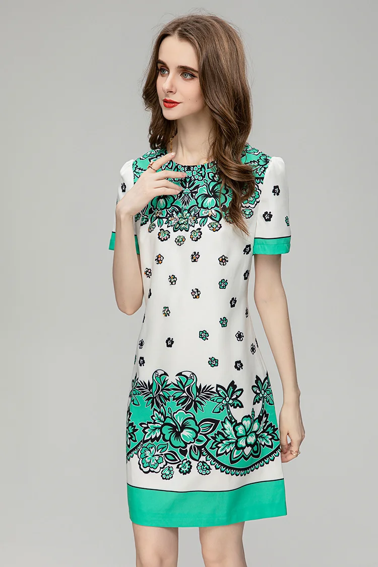 2023 High Quality Fashion Designer Women's Summer Vintage Loose O-Neck Diamond Print Package Buttocks Mini Dress
2023 High Quality Fashion Designer Women's Summer Vintage Loose O-Neck Diamond Print Package Buttocks Mini Dress