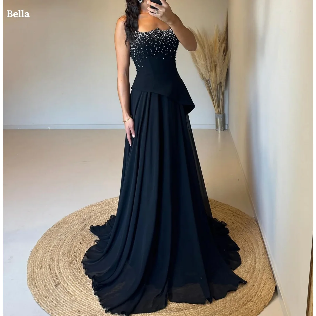 Bella Customized Black Heart Neck Sleeveless Beaded robes de soirée Chiffon Asymmetrical Party Dresses Long Train Prom Dress
Bella Customized Black Heart Neck Sleeveless Beaded robes de soirée Chiffon Asymmetrical Party Dresses Long Train Prom Dress