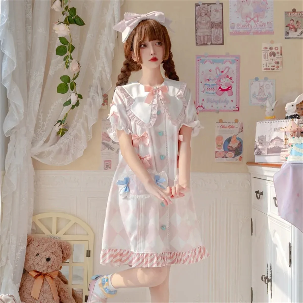 Japanese Style Lolita Cosplay Sweet Girl Jsk Kawaii Cute Lolita Bow Doll Collar Lace Rabbit Plaid Print Striped Ruffle Dress
Japanese Style Lolita Cosplay Sweet Girl Jsk Kawaii Cute Lolita Bow Doll Collar Lace Rabbit Plaid Print Striped Ruffle Dress