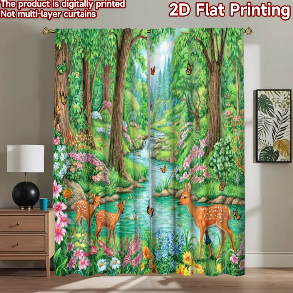 2D flat printing 2pcs Window Drapes Enchanted Forest River Deer Butterflies Digital Printed Polyester Drapes Festive Curtains
2D flat printing 2pcs Window Drapes Enchanted Forest River Deer Butterflies Digital Printed Polyester Drapes Festive Curtains