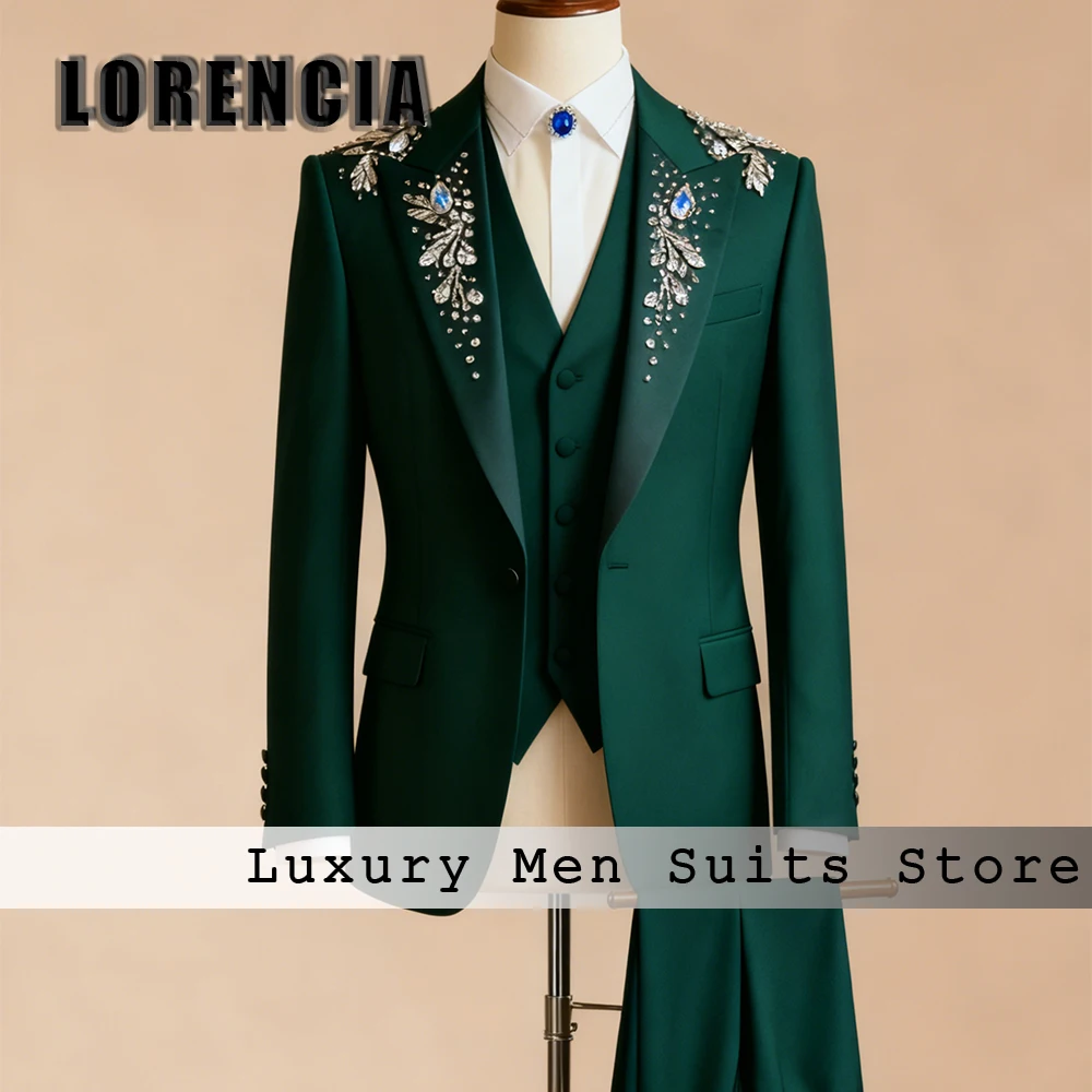 Formal Jewelry Suits for Men 3 Pcs Crystal Tuxedos Wedding Prom Party Outfits Customized Blazer Pants Vest trajes para hombre
Formal Jewelry Suits for Men 3 Pcs Crystal Tuxedos Wedding Prom Party Outfits Customized Blazer Pants Vest trajes para hombre