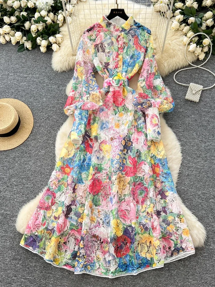 France Elegant Vintage Palace Evening Dress Women Print Button Hollow Out Lace Long Party Dress Female Luxury High End Clothing
France Elegant Vintage Palace Evening Dress Women Print Button Hollow Out Lace Long Party Dress Female Luxury High End Clothing