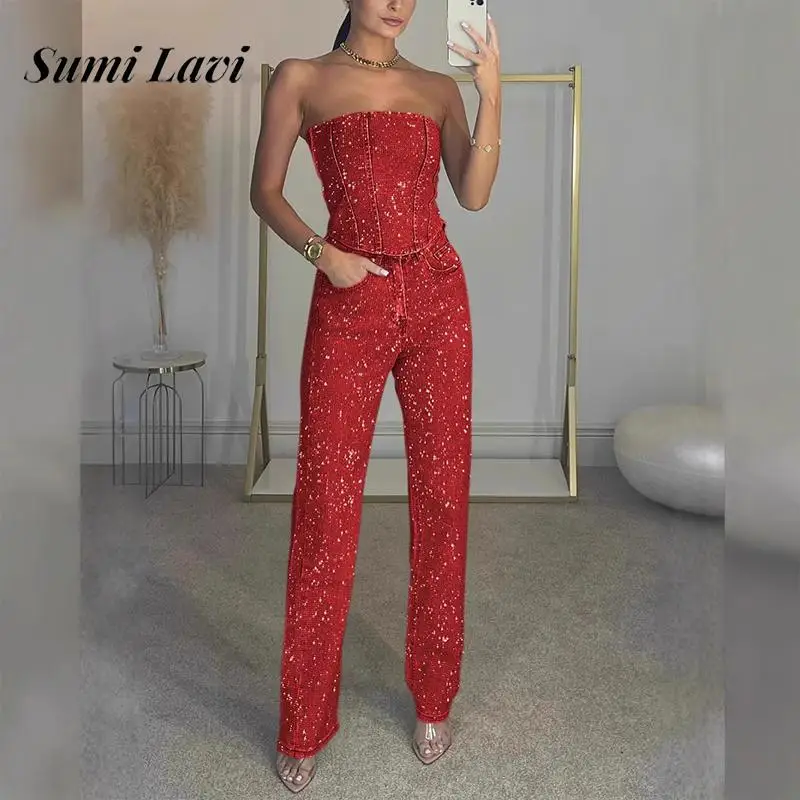 Women Elegant Shiny Diamond Party Outfits Casual Backless Pocket Solid 2Pc Suits Sexy Strapless Sleeveless Tops & Long Pant Set
Women Elegant Shiny Diamond Party Outfits Casual Backless Pocket Solid 2Pc Suits Sexy Strapless Sleeveless Tops & Long Pant Set