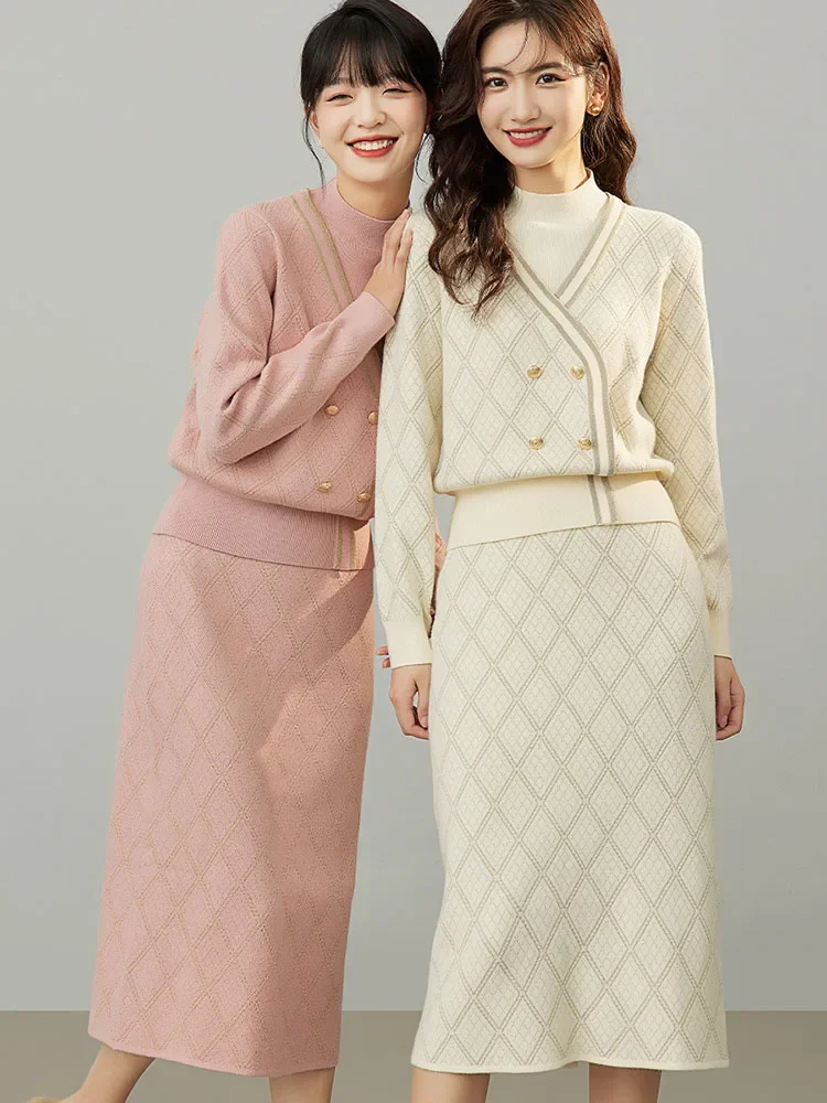 Elegant Plaid Knitted 2 Pieces Sets Korean High Waist Slim Skirt Ensembles Women Long Sleeve Knitwear Pullover Tops Conjuntos
Elegant Plaid Knitted 2 Pieces Sets Korean High Waist Slim Skirt Ensembles Women Long Sleeve Knitwear Pullover Tops Conjuntos