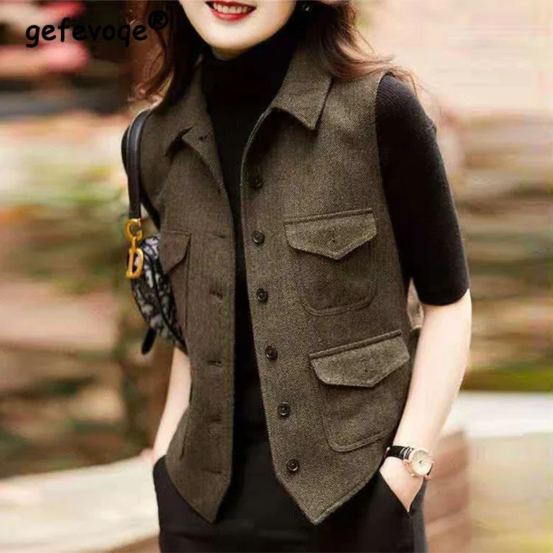 Autumn Winter Vintage All-match Woolen Vest Ladies Sleeveless Casual Fashion Tank Top Women Solid Color Buttons Coat Lady Jacket
Autumn Winter Vintage All-match Woolen Vest Ladies Sleeveless Casual Fashion Tank Top Women Solid Color Buttons Coat Lady Jacket