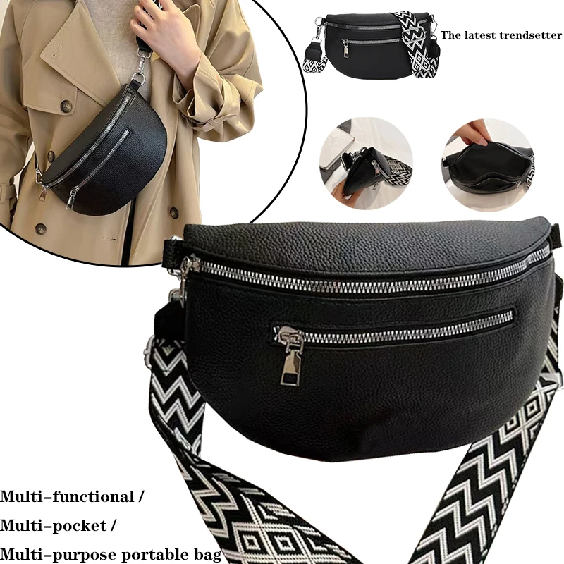 Glam Everyday Crossbody Chest Bag, Solid Black Leather Fanny Pack with Decor Geometric Strap for Street Style & Errands
Glam Everyday Crossbody Chest Bag, Solid Black Leather Fanny Pack with Decor Geometric Strap for Street Style & Errands