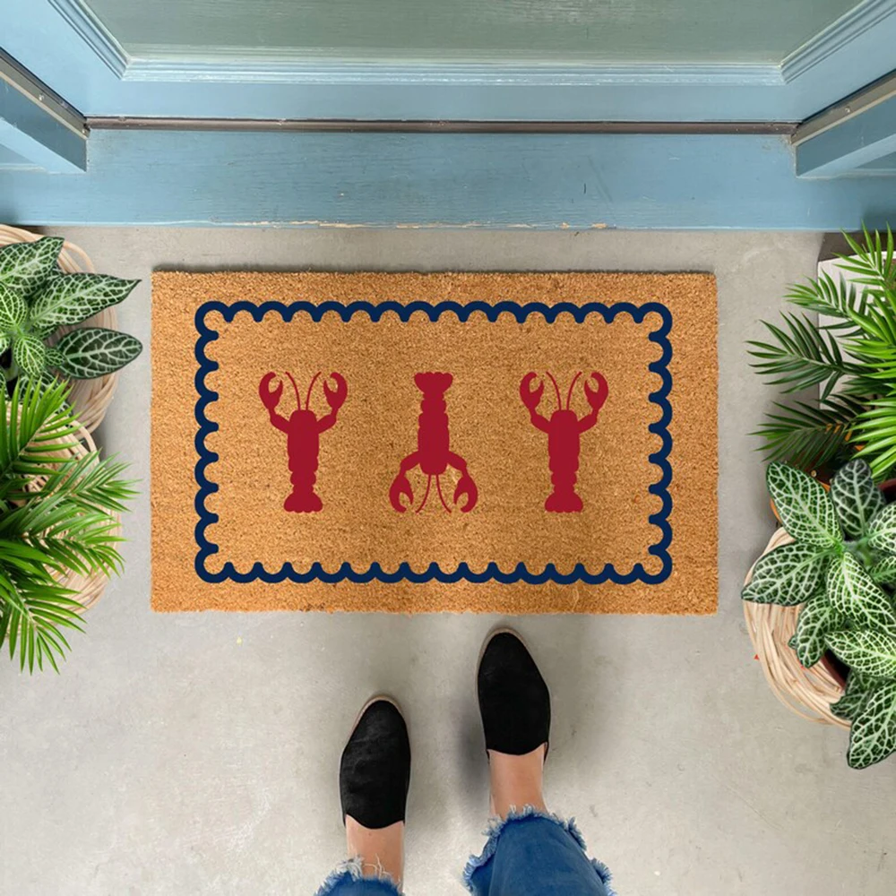 Lobster Doormat with Scallop Border Unique Cute Coastal Welcome Mat Pet Friendly Beach House Decor Nautical Summer Vibe Red Blue
Lobster Doormat with Scallop Border Unique Cute Coastal Welcome Mat Pet Friendly Beach House Decor Nautical Summer Vibe Red Blue