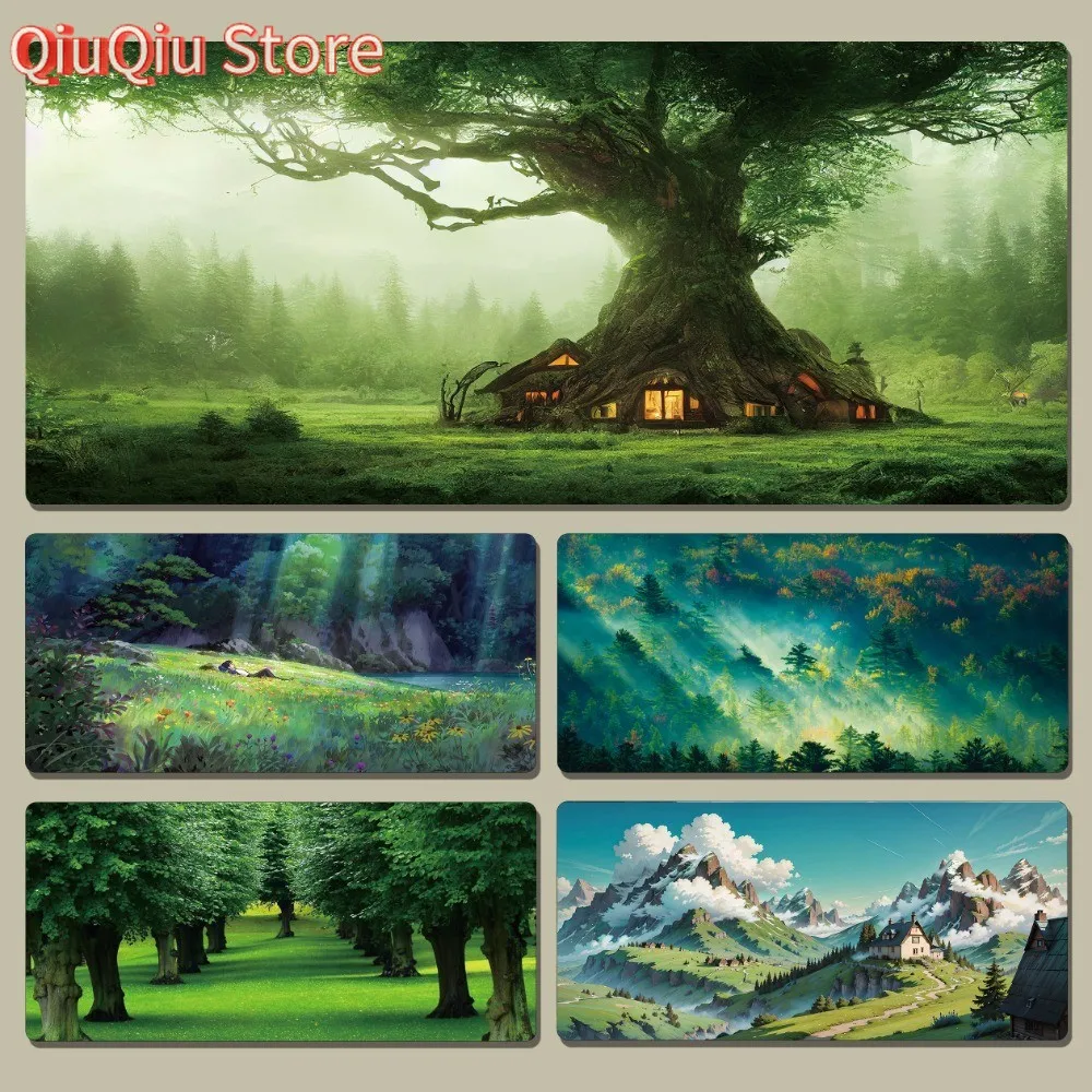 Green Mouse Pad Large Eye Protection Green Plant Scenery Healing Game Keyboard Pads Study Field Office Wrist Desk Mat