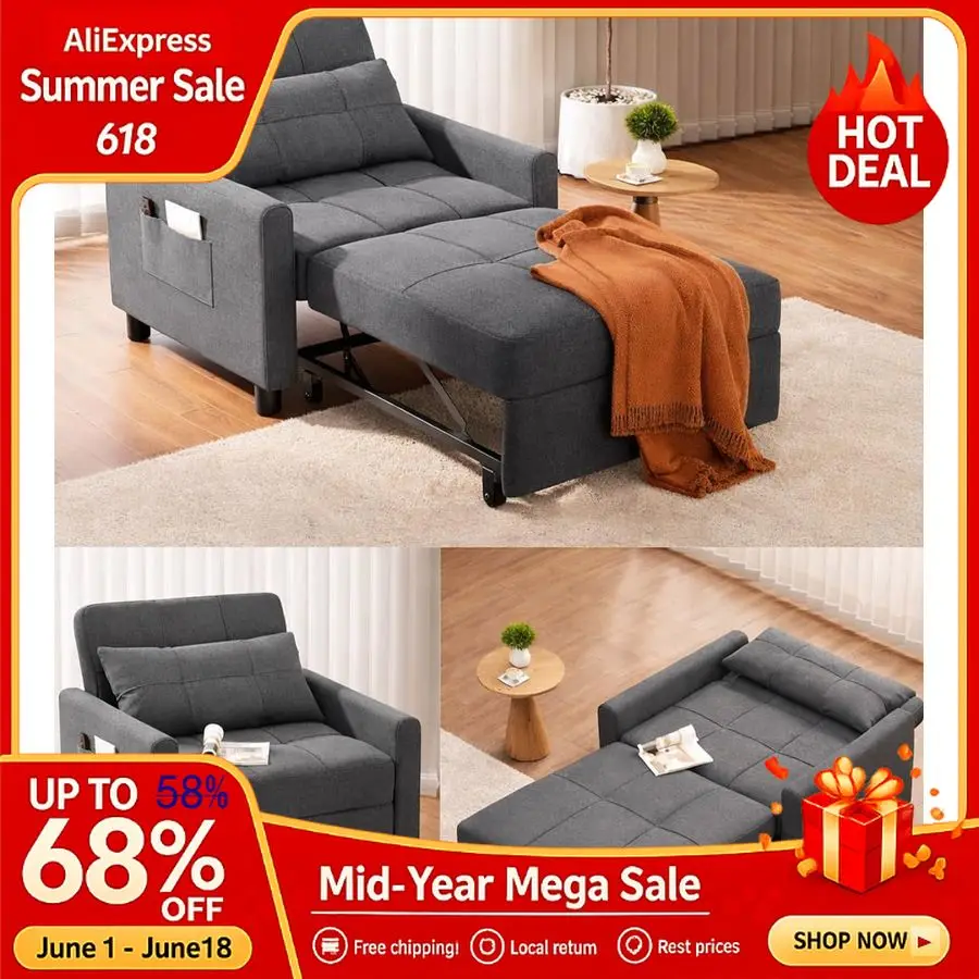 Convertible Sofa Bed, 3in1 MultiFunctional Sleeper Chair Bed, Adjustable Backrest Recliner with Modern Linen Fabric f Customized
Convertible Sofa Bed, 3in1 MultiFunctional Sleeper Chair Bed, Adjustable Backrest Recliner with Modern Linen Fabric f Customized