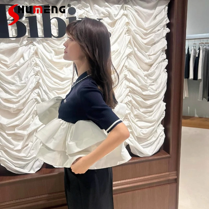 Japanese Sweet Fashion Knit Splicing Short Sleeve Top Summer Girls Women's Slim Elegant Fluffy Embroidered Lapel Shirts Blouses
Japanese Sweet Fashion Knit Splicing Short Sleeve Top Summer Girls Women's Slim Elegant Fluffy Embroidered Lapel Shirts Blouses