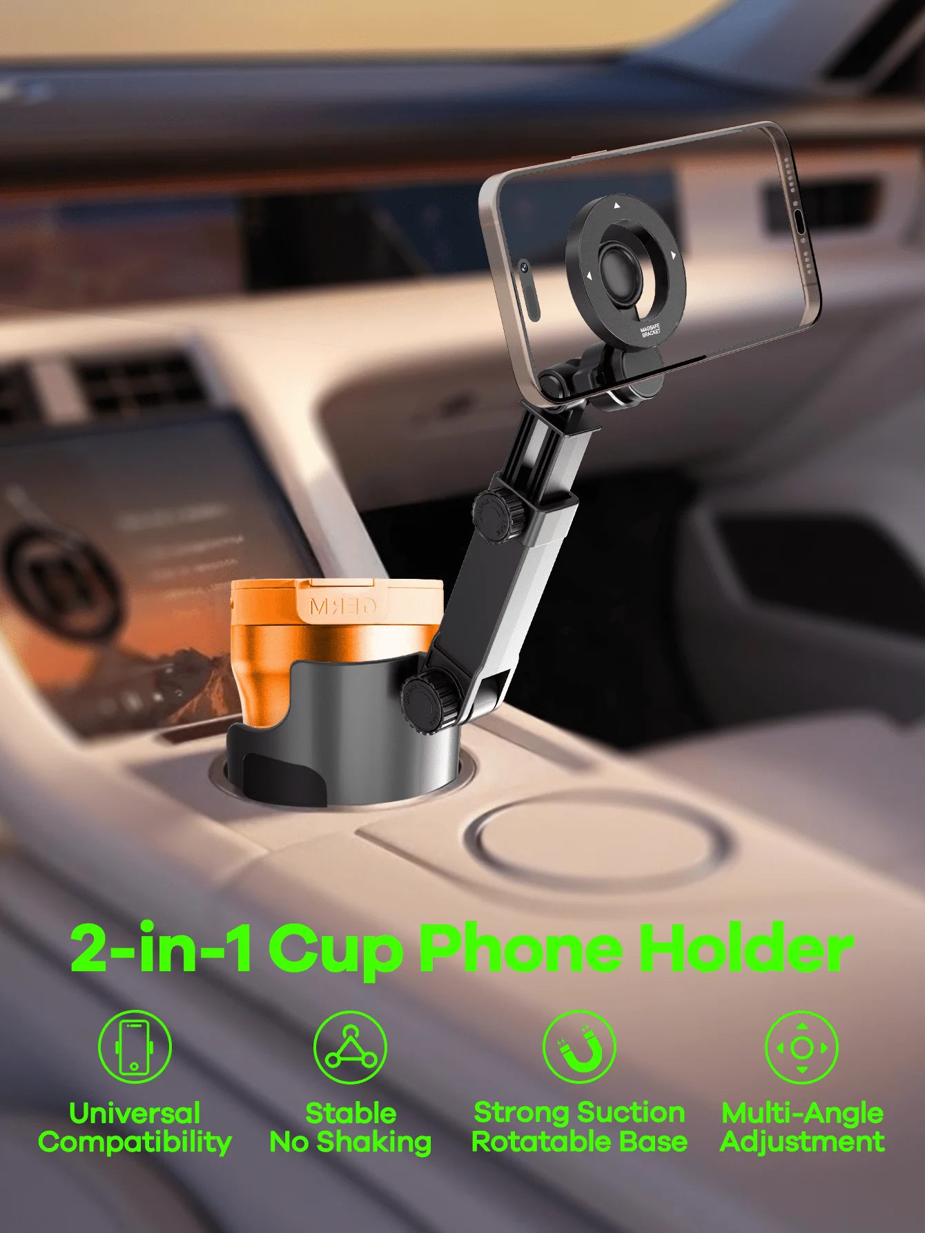2-In-1 Cup Holder Phone Mount With Strong Suction Base, Adjustable 360° Rotation, Universal Fit For 2.5-3.7 Inch Cups, No
2-In-1 Cup Holder Phone Mount With Strong Suction Base, Adjustable 360° Rotation, Universal Fit For 2.5-3.7 Inch Cups, No