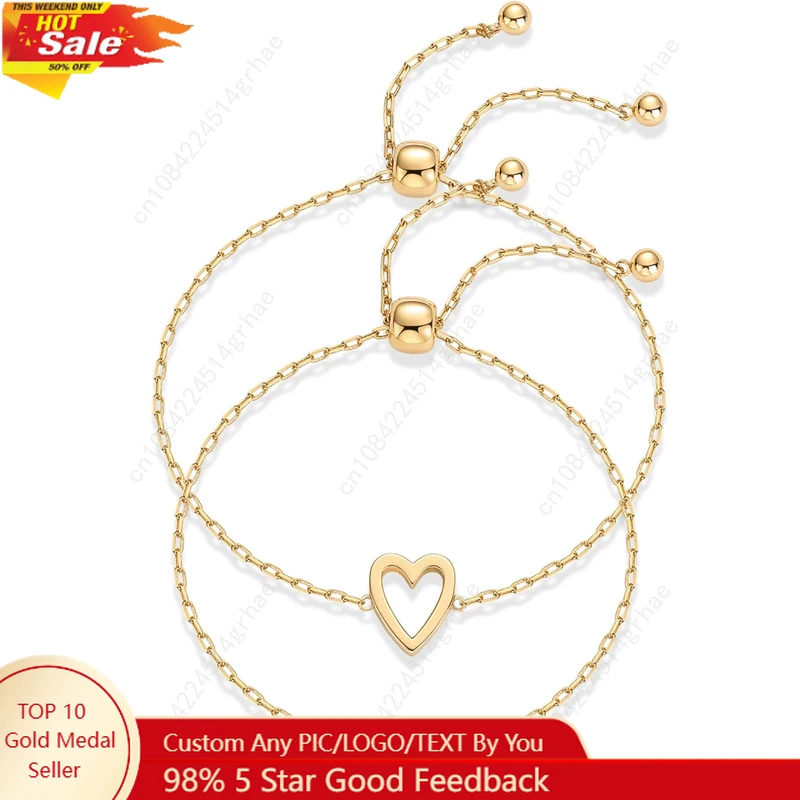 14K Gold Plated Stainless Steel Matching Heart Charms Solitaire Bracelet Set for Women Best Friend Adjustable Love Friendship
14K Gold Plated Stainless Steel Matching Heart Charms Solitaire Bracelet Set for Women Best Friend Adjustable Love Friendship