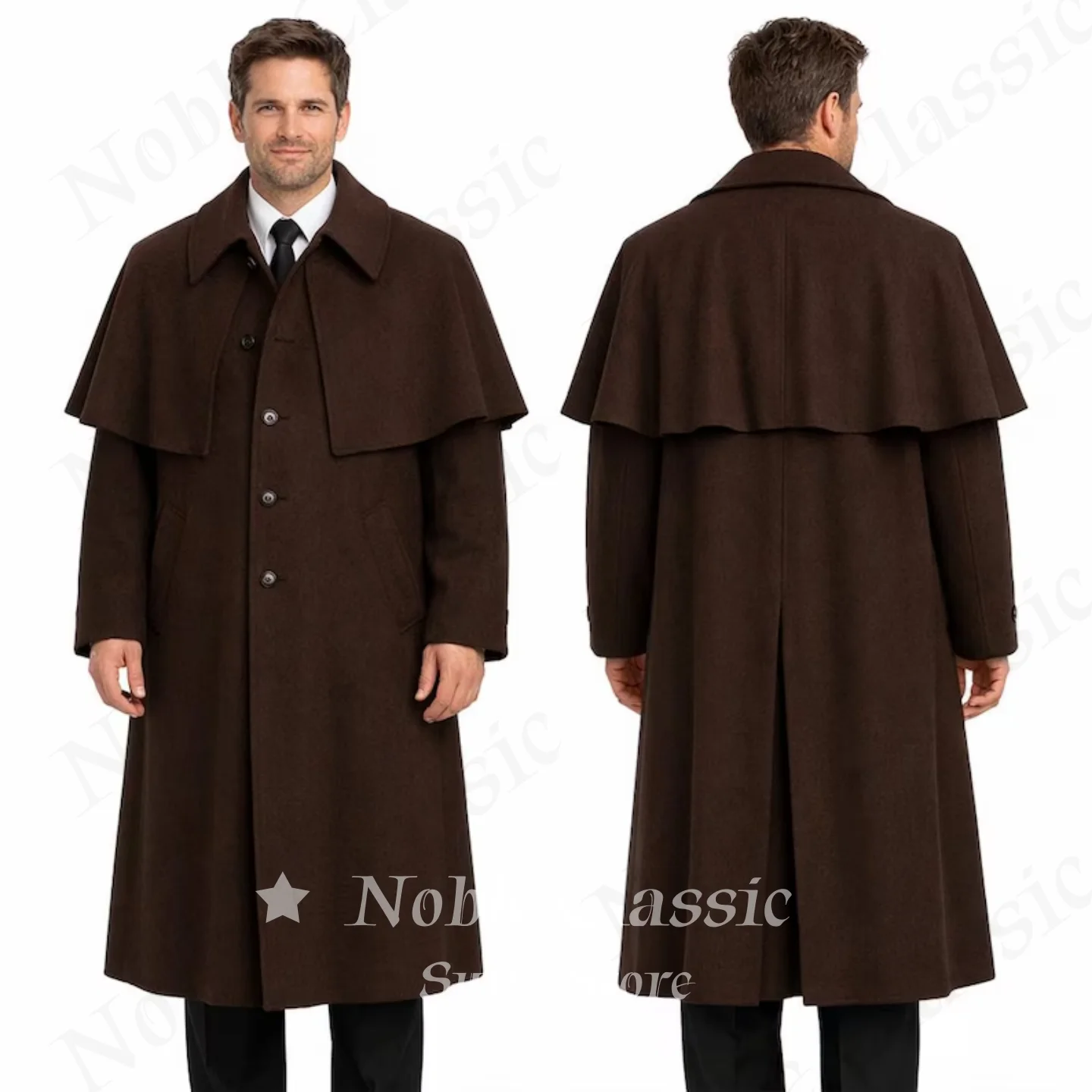 Men Dark Brown Wool Cape Long Overcoat Lapel Collar Single Breasted Full Length Coat Casual Outdoor Wearing Wedding Customized
Men Dark Brown Wool Cape Long Overcoat Lapel Collar Single Breasted Full Length Coat Casual Outdoor Wearing Wedding Customized