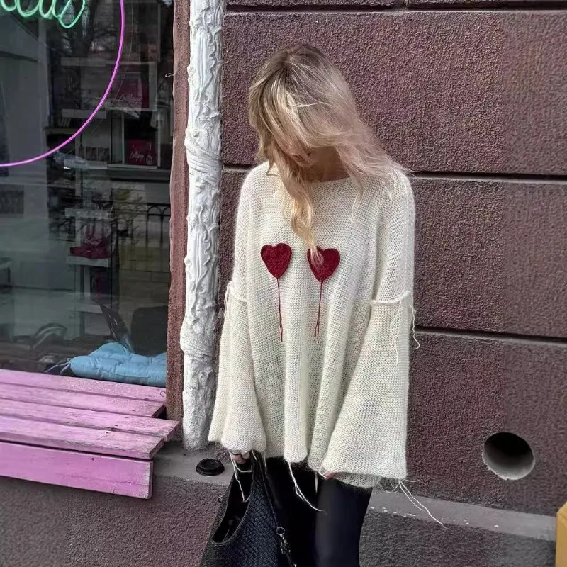Love jacquard loose pullover sweater for women, autumn lazy casual long sleeved knitted sweater top
Love jacquard loose pullover sweater for women, autumn lazy casual long sleeved knitted sweater top