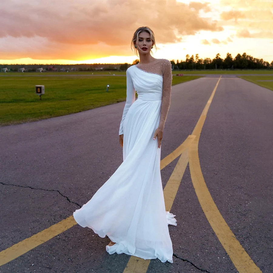 Scoop Neck Long Sleeve Front Split Wedding Dress A-line Back Zipper Custom Made Plus Size Evening Dresses
Scoop Neck Long Sleeve Front Split Wedding Dress A-line Back Zipper Custom Made Plus Size Evening Dresses