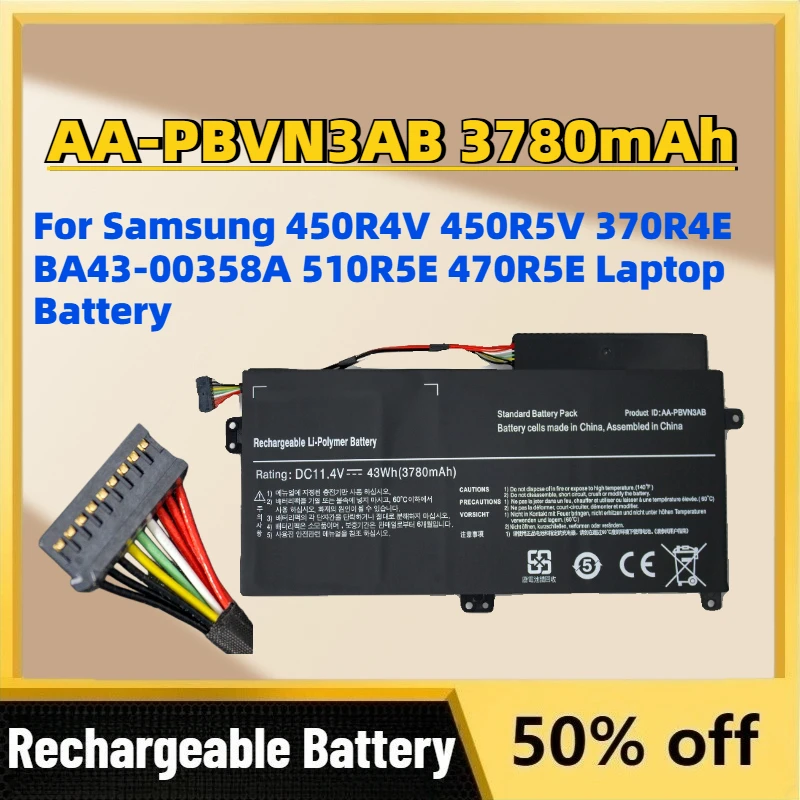 Upgrade AA-PBVN3AB 3780mAh 11.4V Replacement Battery for Samsung 450R4V 450R5V 370R4E BA43-00358A 510R5E 470R5E Laptop Battery
Upgrade AA-PBVN3AB 3780mAh 11.4V Replacement Battery for Samsung 450R4V 450R5V 370R4E BA43-00358A 510R5E 470R5E Laptop Battery
