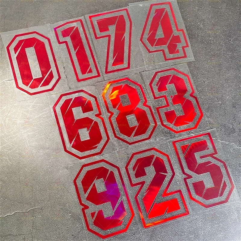 1 шт., красные лазерные наклейки с номером мотоцикла, забавные для скутера, передний обтекатель, гоночный шлем, самоклеящиеся водонепроницаемые виниловые наклейки 
1 шт., красные лазерные наклейки с номером мотоцикла, забавные для скутера, передний обтекатель, гоночный шлем, самоклеящиеся водонепроницаемые виниловые наклейки