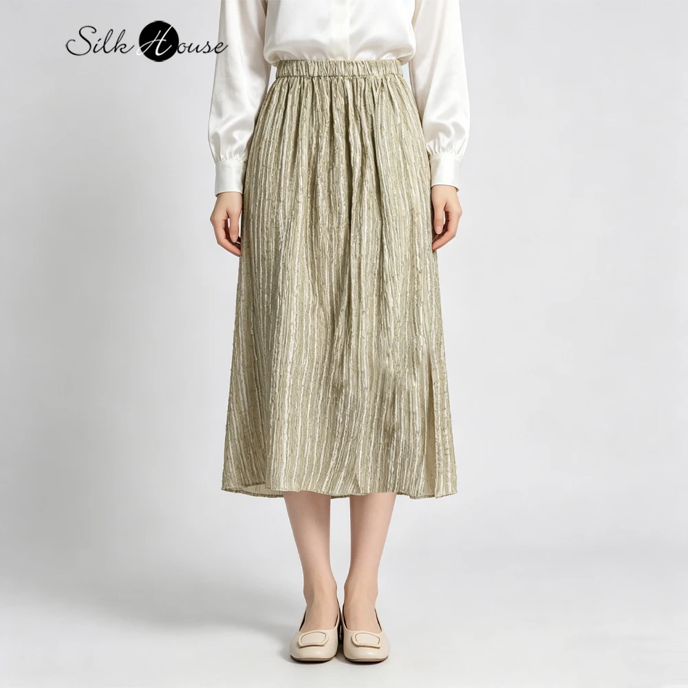 Women's Summer New Silver Thread Smooth Natural Mulberry Silk Elastic Waist Split Moss Green Tie Dyeing Straight Tube Skirt
Women's Summer New Silver Thread Smooth Natural Mulberry Silk Elastic Waist Split Moss Green Tie Dyeing Straight Tube Skirt