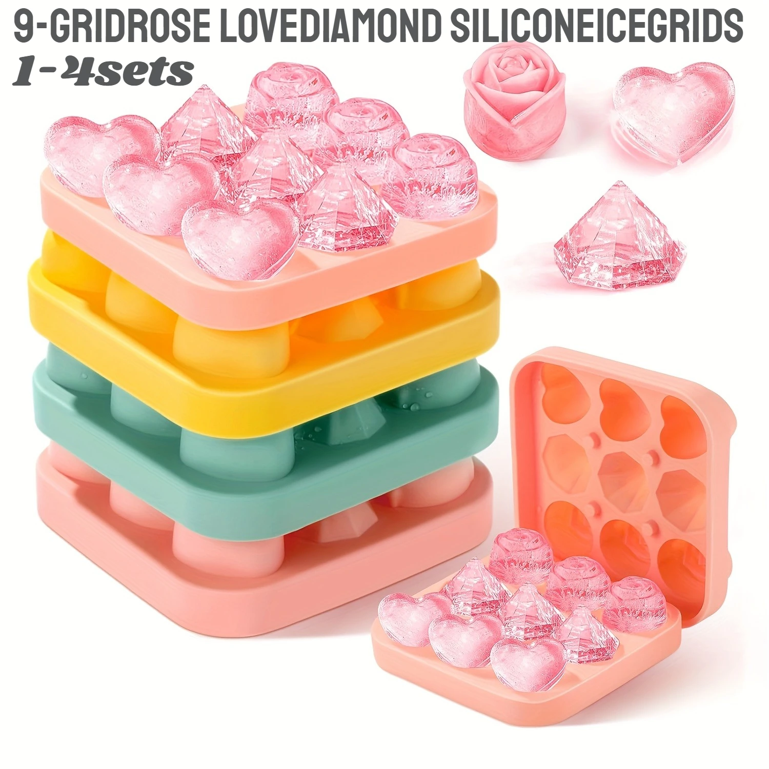 4pcs Rose Heart Diamond Ice Cube Mold 9 Grids 3D Ice Mold with Cover Easy Release for Whiskey Bourbon Cocktail Wine Coffee Juice
4pcs Rose Heart Diamond Ice Cube Mold 9 Grids 3D Ice Mold with Cover Easy Release for Whiskey Bourbon Cocktail Wine Coffee Juice