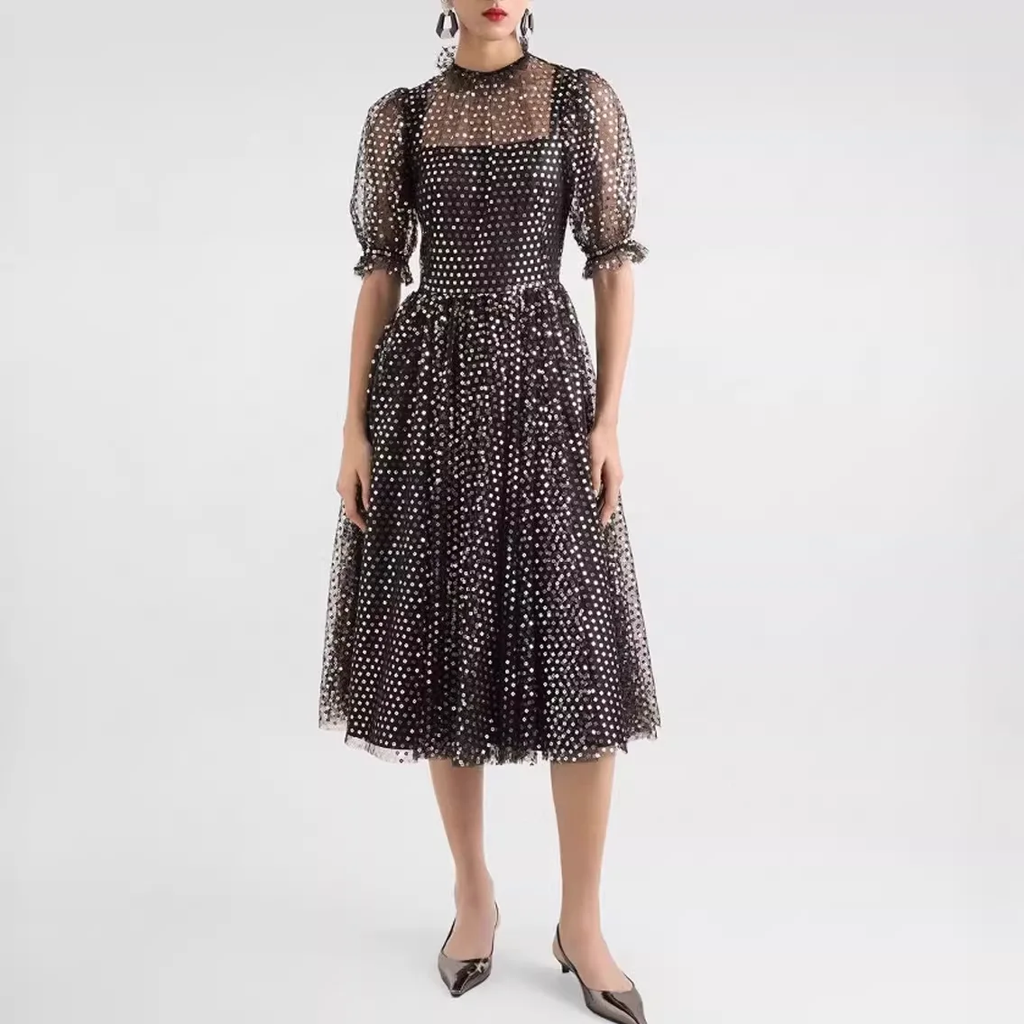 High Quality Black XL Dress Fashion Women's Silk Midi Dress Sexy Ladies Puff Sleeve Ball Gown Dress With Diamonds
High Quality Black XL Dress Fashion Women's Silk Midi Dress Sexy Ladies Puff Sleeve Ball Gown Dress With Diamonds