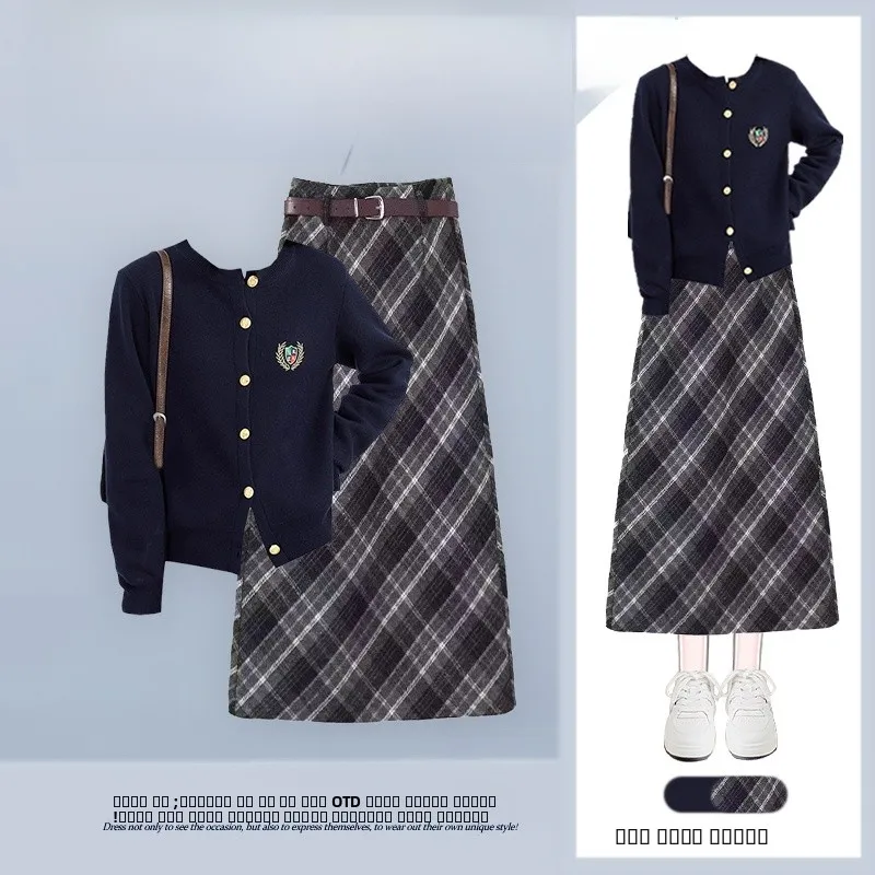 Korean Sle High Waist Plaid Skirt And Knitwear Two-Piece Set for Women Autumn Faion Slimming Look College Sle
Korean Sle High Waist Plaid Skirt And Knitwear Two-Piece Set for Women Autumn Faion Slimming Look College Sle