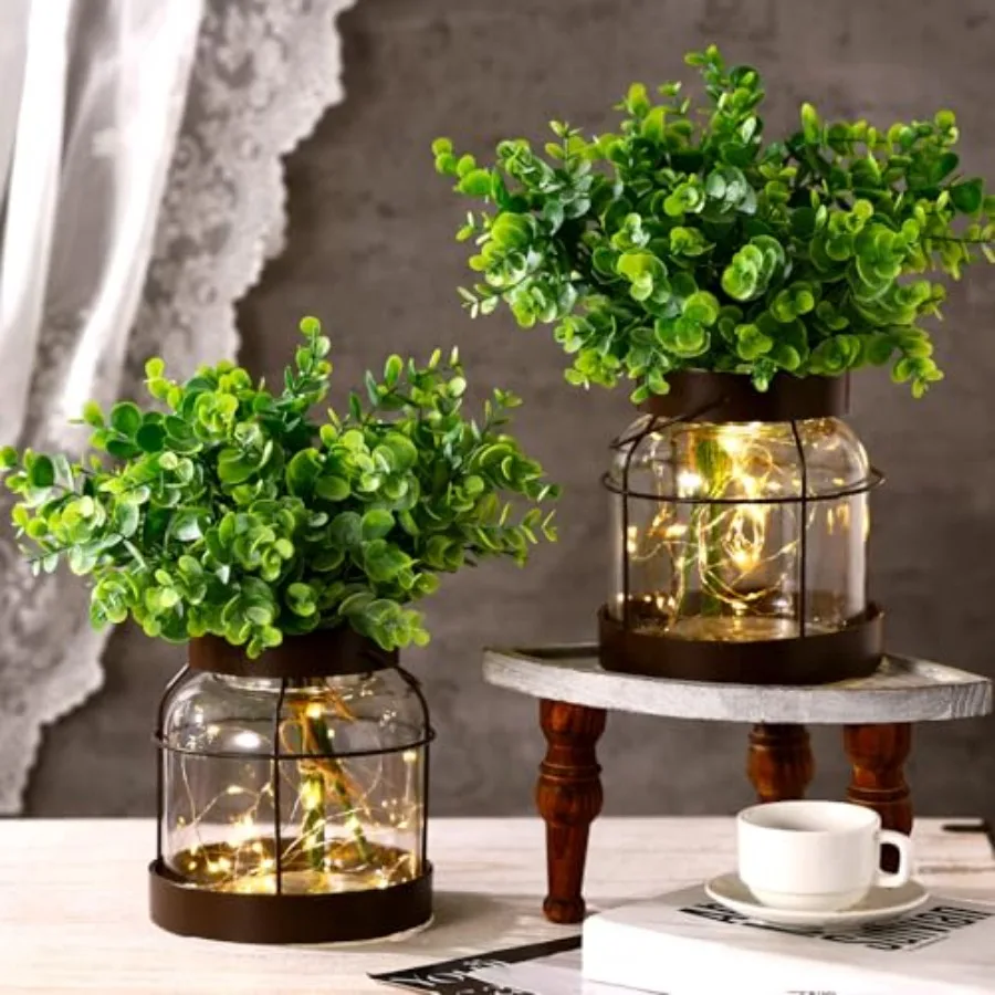 2 Set Vintage Glass Vase Rustic Farmhouse Lantern Decor with Artificial Plants Lights Decorative Clear Vase for Home Decor Flor
2 Set Vintage Glass Vase Rustic Farmhouse Lantern Decor with Artificial Plants Lights Decorative Clear Vase for Home Decor Flor