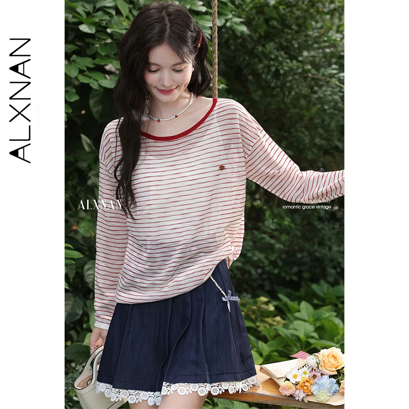 ALXNAN Red Striped T-shirt Women Thin Sunscreen Long Sleeve Tees 2026 Summer Loose-fit Casual Versatile Tops Female L56366
ALXNAN Red Striped T-shirt Women Thin Sunscreen Long Sleeve Tees 2026 Summer Loose-fit Casual Versatile Tops Female L56366