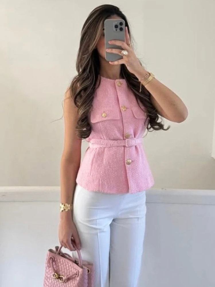 Talenza Women Fashion Tweed Belt Waistcoat O Neck Single Breasted Sleeveless Vests Spring Summer Office Lady Outerwear Chic Tops
Talenza Women Fashion Tweed Belt Waistcoat O Neck Single Breasted Sleeveless Vests Spring Summer Office Lady Outerwear Chic Tops