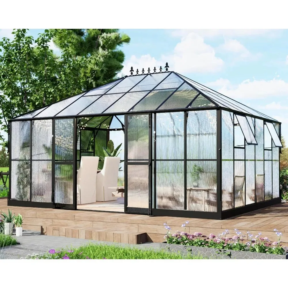 16x12x9.5 FT Pavilion Styled Greenhouse, 4 Vent Windows Polycarbonate Greenhouse Greenhouse Kit with Widened Lockable Greenhous
16x12x9.5 FT Pavilion Styled Greenhouse, 4 Vent Windows Polycarbonate Greenhouse Greenhouse Kit with Widened Lockable Greenhous