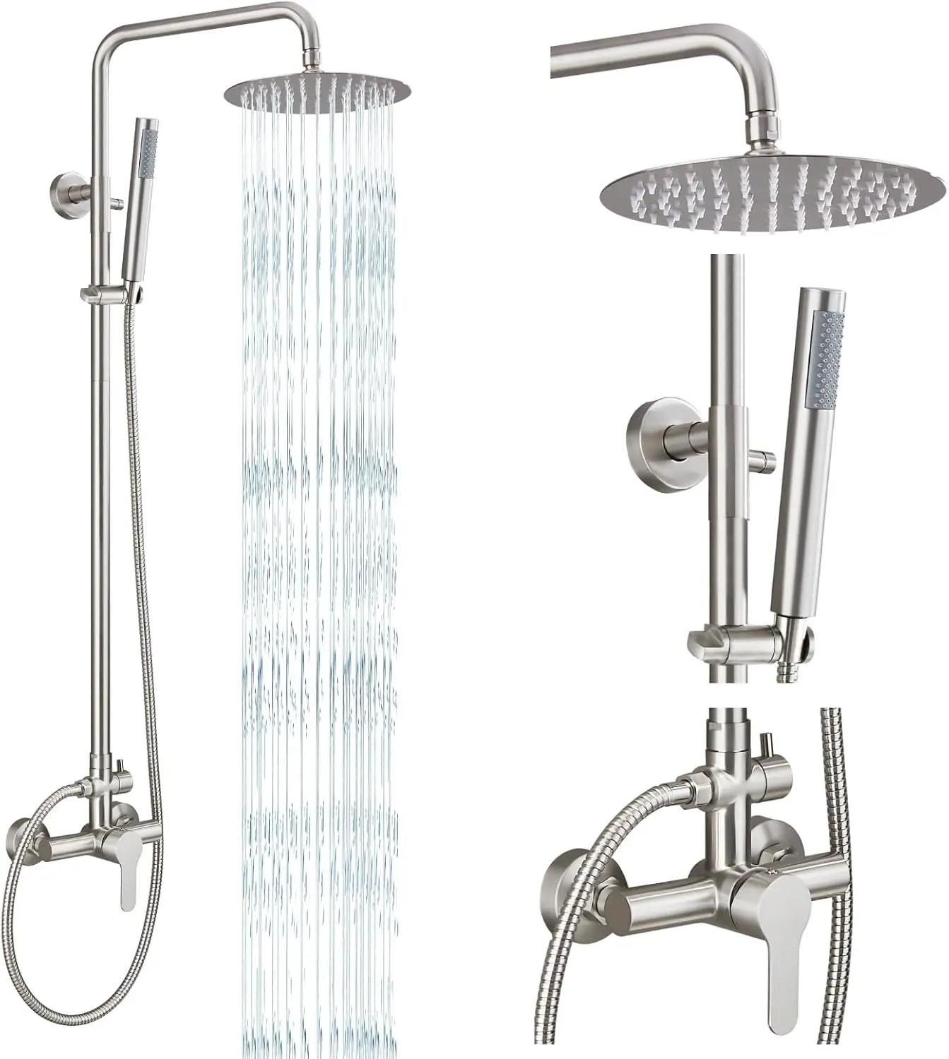 Outdoor Shower Fixture SUS304 Stainless Steel Rain Shower Kit High Pressure Wall Mount 2 Function 8" Showerhead & Handheld Combo, Brushed Nickel
Outdoor Shower Fixture SUS304 Stainless Steel Rain Shower Kit High Pressure Wall Mount 2 Function 8" Showerhead & Handheld Combo, Brushed Nickel