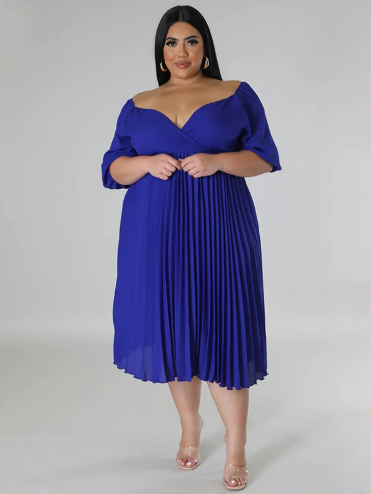 Off Shoulder A Line Dresses for Women Plus Size 3XL 4XL Blue High Waist Pleated Midi Outfits Evening Cocktail Party Gowns Summer
Off Shoulder A Line Dresses for Women Plus Size 3XL 4XL Blue High Waist Pleated Midi Outfits Evening Cocktail Party Gowns Summer