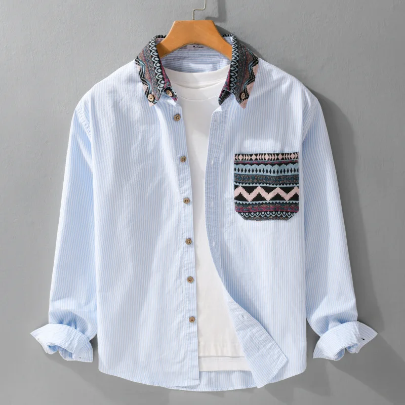 Рубашка с принтом в этническом стиле, мужская весенне-летняя праздничная повседневная рубашка, уличная мужская новая полосатая рубашка с длинным рукавом, корейский модный топ
Рубашка с принтом в этническом стиле, мужская весенне-летняя праздничная повседневная рубашка, уличная мужская новая полосатая рубашка с длинным рукавом, корейский модный топ