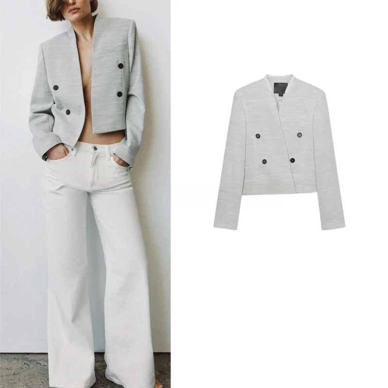 Summer New Women's Commuter Style Long Sleeve Deep V Neck Double Button Short Length Suit Jacket Casual Fashion Polyester Fiber
Summer New Women's Commuter Style Long Sleeve Deep V Neck Double Button Short Length Suit Jacket Casual Fashion Polyester Fiber