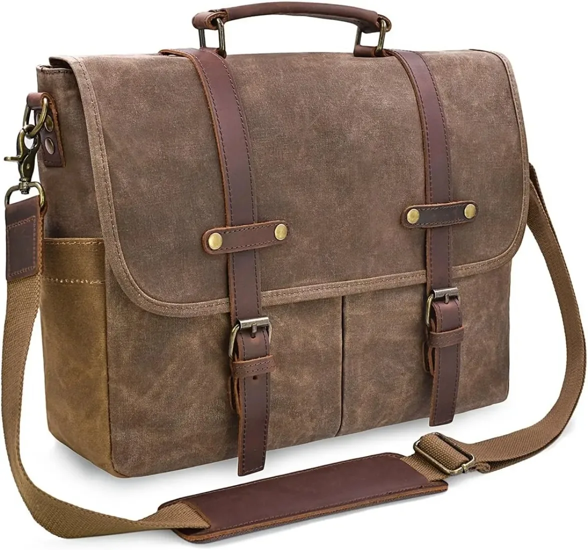 LBS Vintage Genuine Leather Waxed Canvas Briefcase Large Leather Computer Laptop Bag Rugged Satchel Shoulder Bag, Brown
LBS Vintage Genuine Leather Waxed Canvas Briefcase Large Leather Computer Laptop Bag Rugged Satchel Shoulder Bag, Brown