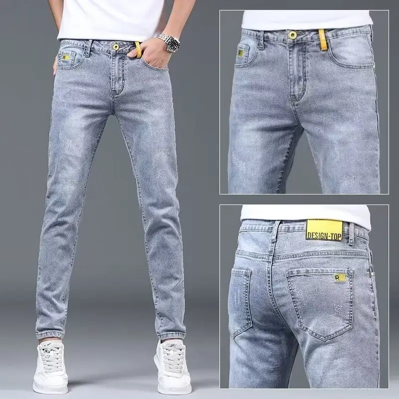 Мужские джинсы на весну-осень, стройнящие, эластичные, модные, брендовые, слим-фит, корейский стиль, универсальные, длинные брюки
Мужские джинсы на весну-осень, стройнящие, эластичные, модные, брендовые, слим-фит, корейский стиль, универсальные, длинные брюки