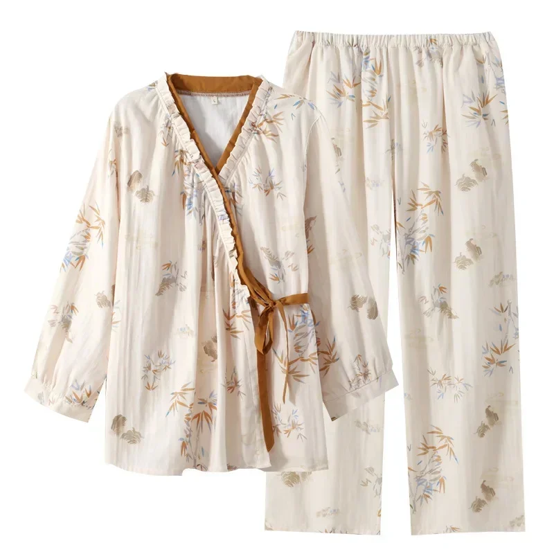 Pure Cotton Double-layer Chinese Style Pajamas Women's Long Sleeve Trousers Hanfu Loungewear V-Neck Loose Sleepwear
Pure Cotton Double-layer Chinese Style Pajamas Women's Long Sleeve Trousers Hanfu Loungewear V-Neck Loose Sleepwear